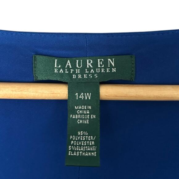 Lauren Ralph Lauren Faux Wrap Midi Dress Women's Size 14W V-Neck Sapphire Blue - Picture 3 of 7
